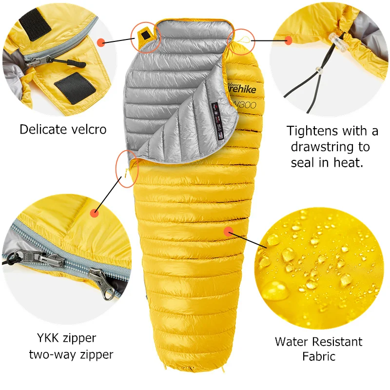 Naturehike CW300 Lightweight Winter Goose Down Mummy Camping Sleeping Bag Waterproof Compact Hiking Backpacking Sleeping Bag