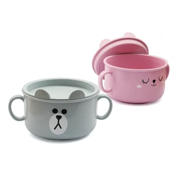 

2Pcs/Set Baby Bowl With Cup Lovely Cartoon Baby Panda Bear Tableware Set Bowl Wheat Straw Safety Material Baby Dish Cup Set