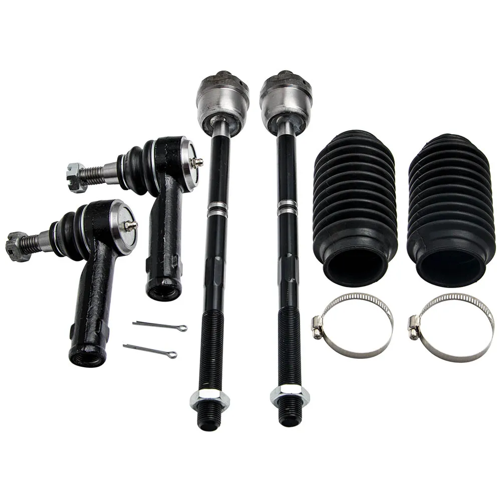 All Brand New 6 Piece Front Suspension Kit Inner and Outer Steering Tie Rod Ends w/2 Rack and Pinion Boots w/Bellows 4 Detroit Axle 