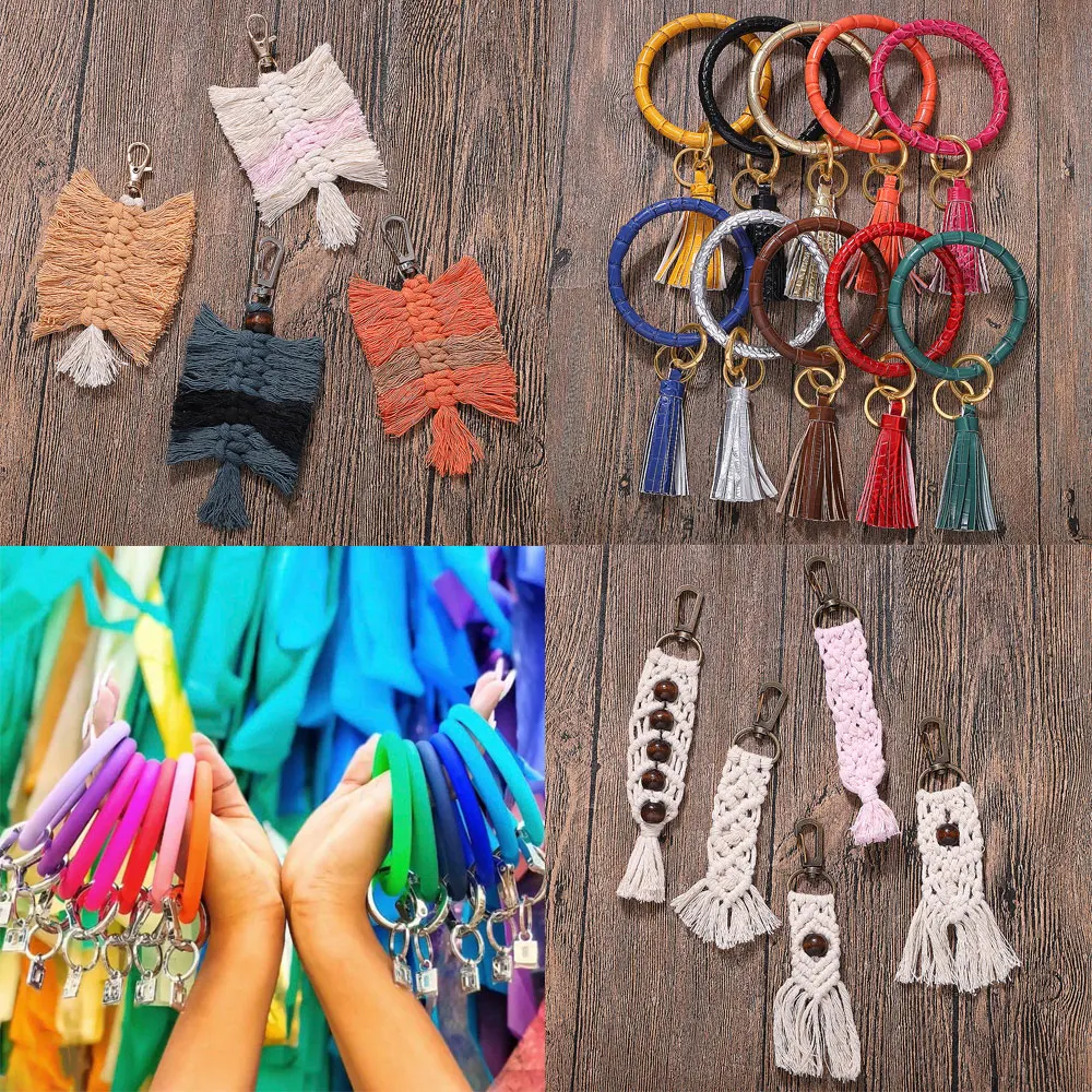 

Best lady Handmade Tassel Key Chain for Women Bohemian Mix Color Car-Accessories Big O Key-Rings Unique Design Daily Necessities