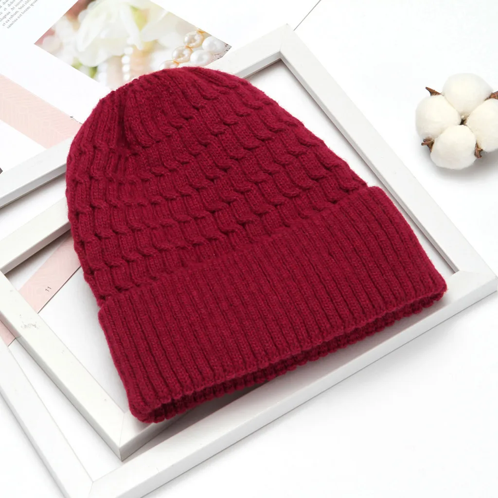 Women Autumn Winter Knitted Wool Hat Women Casual Beanie Cap Solid Color Thick Warm Winter Hats#3