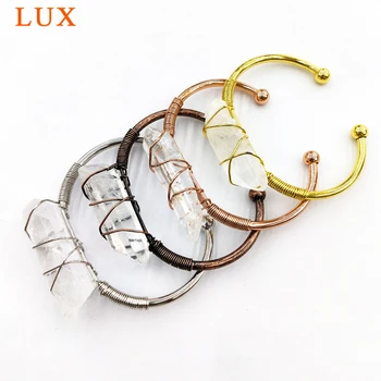 

Quartz brass bracelet Quartz bangle Crystal jewelry Healing Energy Bar rigid bracelet wire wrap Boho crystal