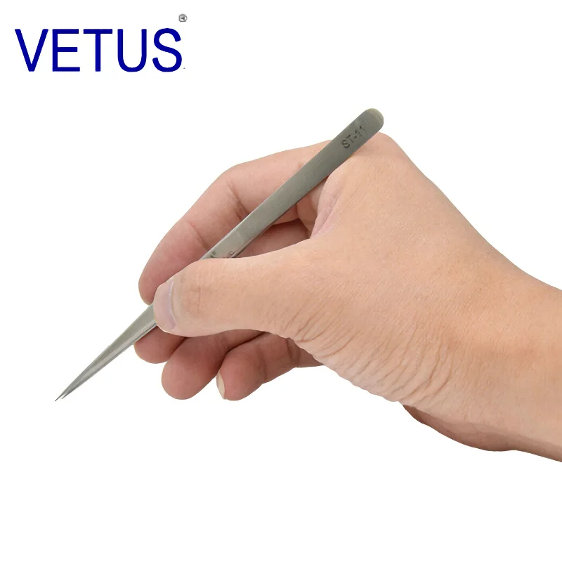 Eyelash Tweezers Nail Art Tweezers VETUS ST-11 (140mm) High Precision Tweezers Stainless Steel Non-magnetic Acid-proof Pincers Eyelashes Beauty Manicure Tools