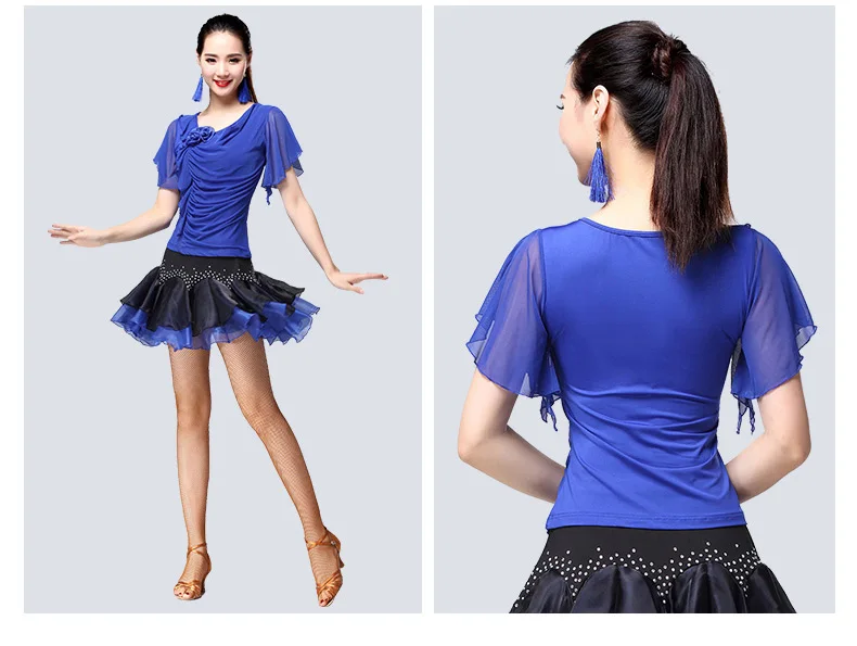Бальный танцевальный Топ сетчатые рубашки испанское фламенко вальс одежда женская стандартная одежда для занятий танцами большой размер 5 цветов DNV11923