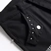 Men's Scotland Red Plaid Tartan Patchwork Jeans Punk Rivet Patch Black Denim Pants Skull Letters Printed Slim Straight Trousers 3