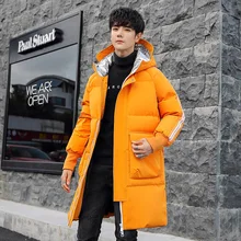 Зимняя куртка на утином пуху с капюшоном, теплое длинное пуховое пальто желтого цвета с высоким содержанием пуховых перьев, мужская куртка