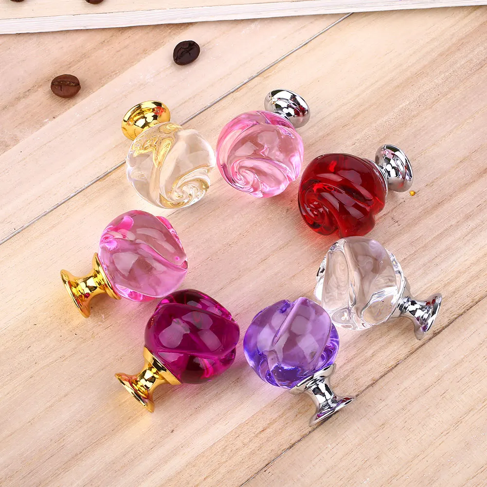 30MM Crystal Rose Door Knobs Cupboard Cabinet Handle Pull Home Kitchen Decor