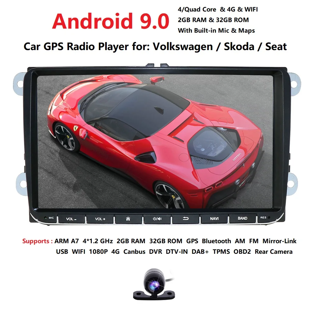 Cheap DVR OBD2 4-core GPS Navigation Car Multimedia Player Android 9.0 Auto Radio For Skoda/Seat/Volkswagen/VW/Passat b7/POLO/GOLF 5 6 0