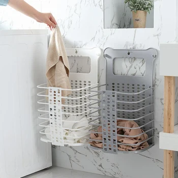 

Suction Cup Hanging Hamper Foldable Dirty Clothes Storage Basket Plastic Toy Organizer Laundry Baskets Household Accessories