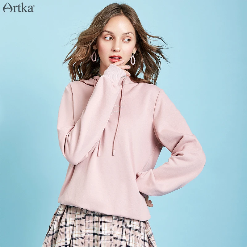 ARTKA 2019 Autumn New Women Sweatshirt Letter Embroidery Sweatshirts Multicolor Loose Casual Hooded