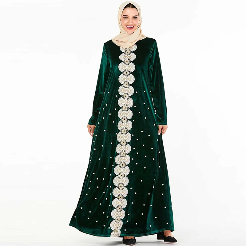 Мусульманское платье зеленый бархат abaya Дубай турецкий хиджаб платья Кафтан Восточный халат из марокена хиджаб исламский одежда для женщин Kleding