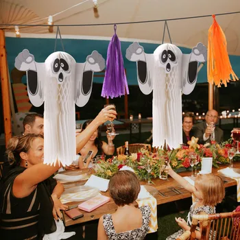 

3PCS Assorted Sizes Halloween Paper Hanging Ghost Decoration Props for Theme Party Home Bar Haunted House April Fool's Day Decor