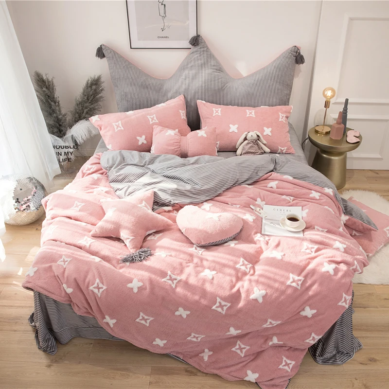 4/7 шт красный серый синий флисовый наборы постельного белья из ткани queen King size red dot кровать пододеяльник постельное белье набор большое