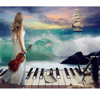 

Beach woman violin color by numbers Home decor diy oil painting by numbers on canvas for adult special gift for family