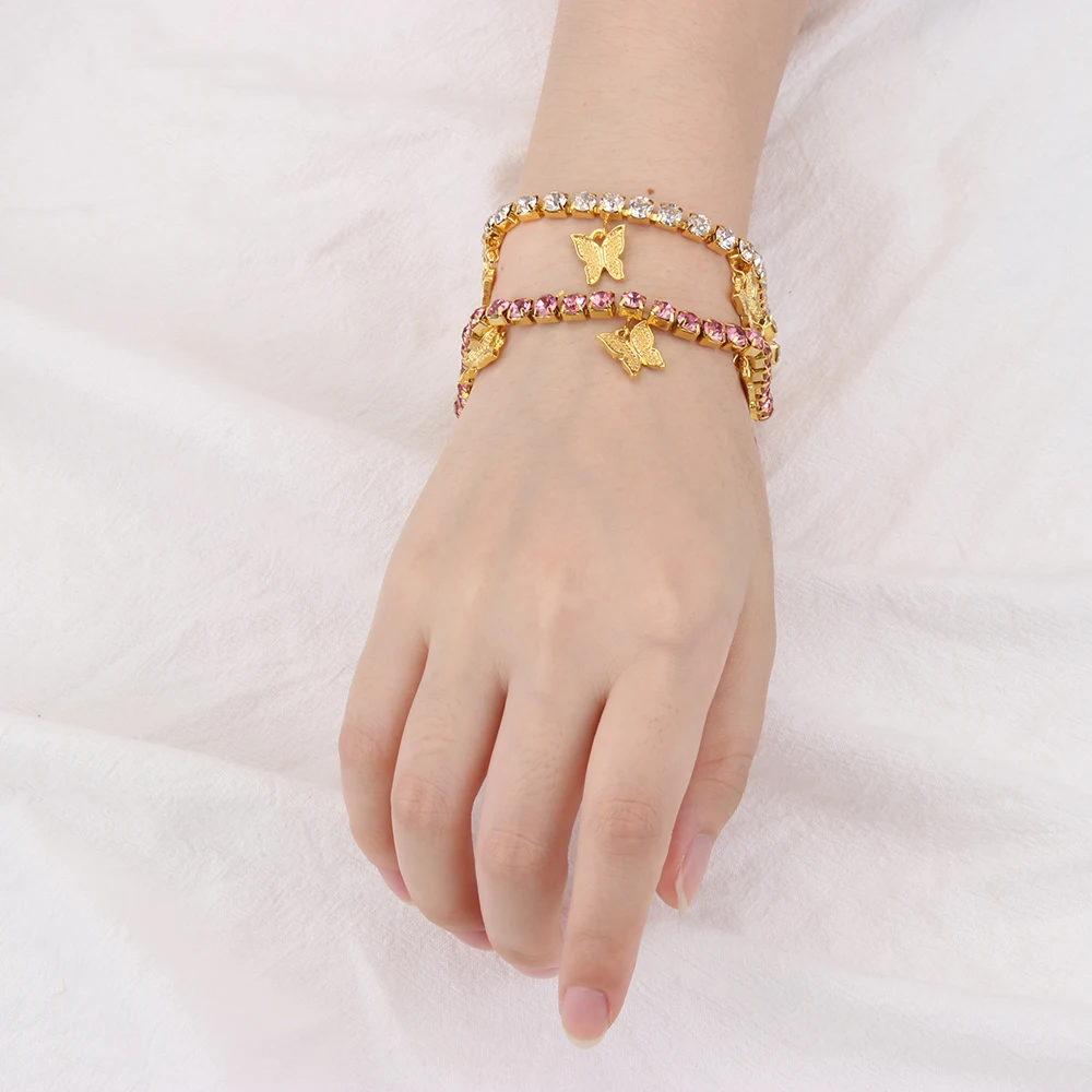 New Cuban Link Gelang Kupu Kupu Emas Kristal Berlian Imitasi Pesona Gelang Rantai Tangan Untuk Wanita Perhiasan Pesta Perhiasan Rantai Link Gelang Aliexpress