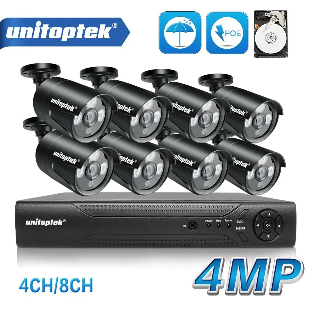 HD H.265 4.0MP POE камера безопасности CCTV система 4CH/8CH NVR с 2592*1520 IP Открытый День/Ночь
