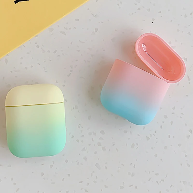 

Cute Rainbow Gradient Colors Case For Airpods Hard PC Wirless Bluetooth Earphone Protect Cover For Apple Airpods 2 Charging Box