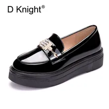 Оксфорды размера плюс 33-43; женская обувь; женские лоферы на плоской подошве с украшением в виде кристаллов; черные лакированные кожаные туфли без застежки на платформе; женская обувь