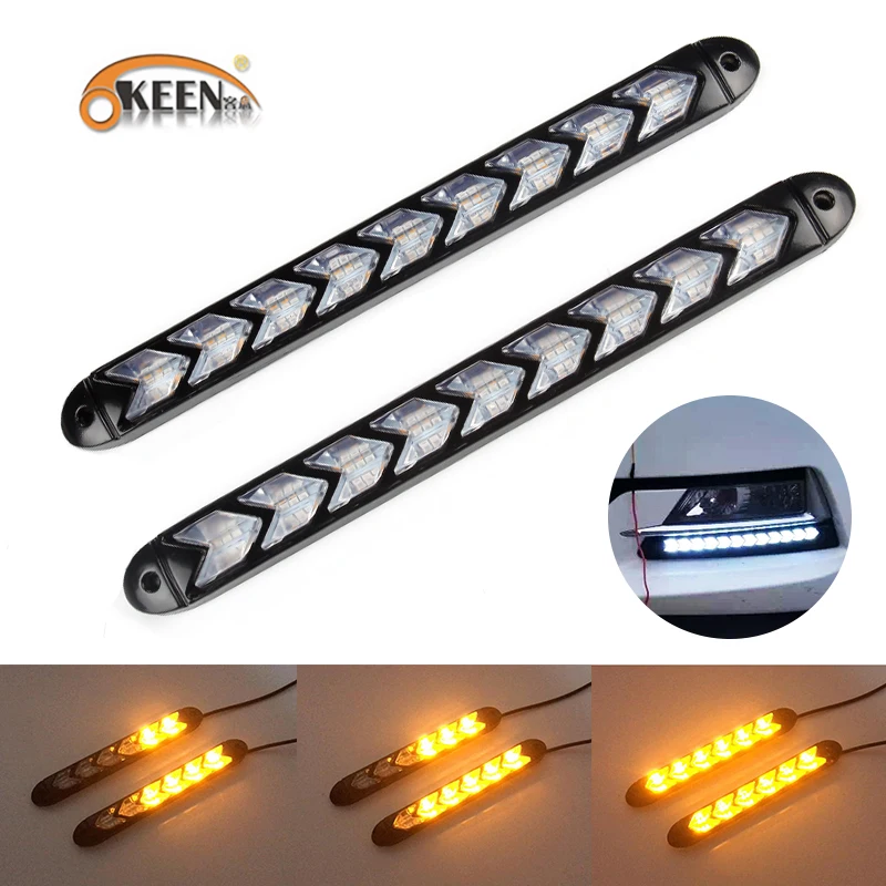 

OKEEN 2pcs Waterproof Car Led Switchback LED Daylight Headlight DRL Lamp Dynamic Sequential Turn Signal Daytime Running Lights