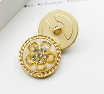 

New 1lots=10pieces Metal rhinestones Flowers Clothing Overcoat jacket coat Buttons Decoration Sweater button 25mm Free shipping