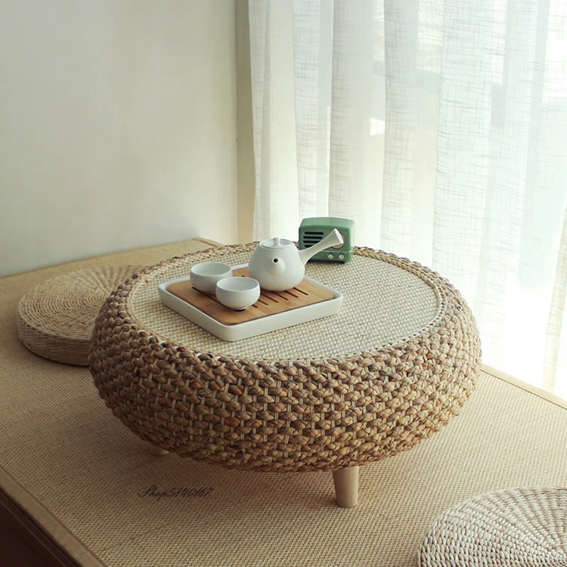 Ruční ratanové tkaní káva stůl japonský psací stůl lehký multifunkční moderní minimalistické strana stůl lampa žití pokoj nábytek