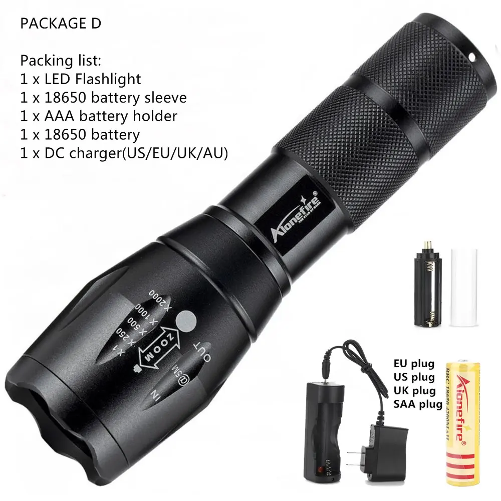 Мощный светодиодный светильник G700 Cree XML T6 L2 с алюминиевым водонепроницаемым зумом, фонарь для кемпинга, тактический светильник, перезаряжаемый аккумулятор AAA 18650 - Испускаемый цвет: PACKAGE D