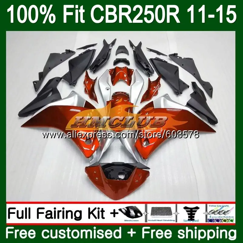 Литья под давлением для HONDA CBR250R MC41 2011 2012 2013 91CL. 45 CBR250 R CBR 250R CBR 250 R, 11, 12, 13, 14, 15 лет, красивый оранжевый обтекатель