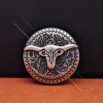 

10PC 1" Western Cowboy Longhorn Bull Head Engraved Leathecraft Horse Saddle Tack Bridle Halter Concho Screwback