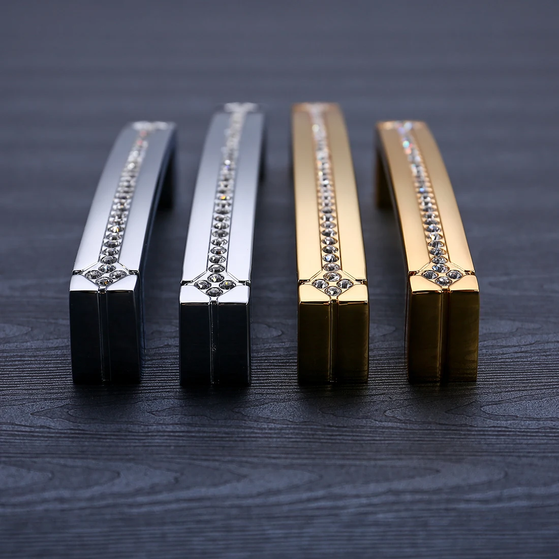 Furniture Drawer Pulls 24K Real Gold Czech Crystal Drawer Door Handle Furniture Knobs Pull Handles Never Fade Gold & Chrome