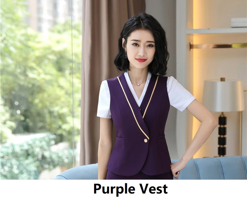 Модные стили Для женщин Бизнес Повседневная обувь комплекты со штанами с комплект из 2 частей брюки и куртки пальто женские офисные Профессиональный пиджаки для женщин - Цвет: Purple Vest