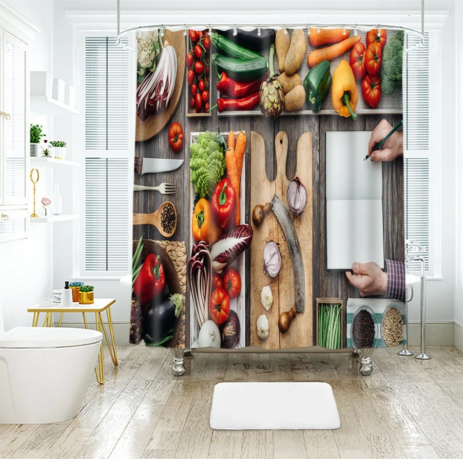 Красивый цветочный принт занавеска для душа 4 шт. ковровое покрытие для унитаза коврик для ванной набор занавесок для ванной комнаты с 12 крючками - Цвет: shower curtain