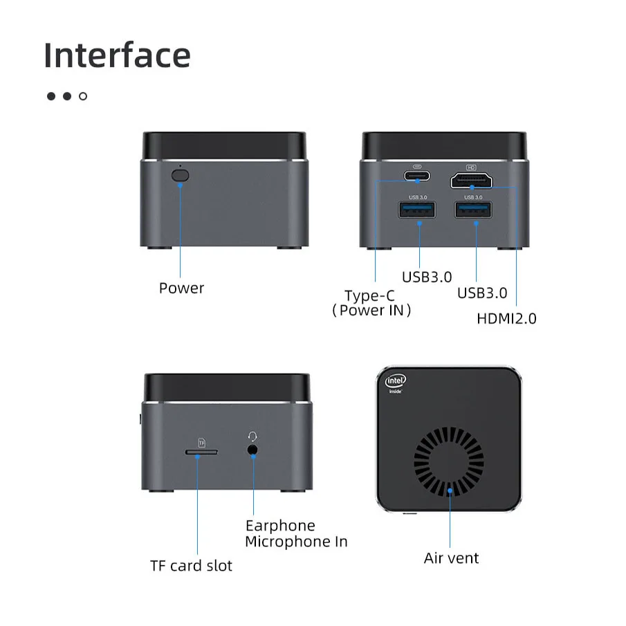 BEBEPC Portable Mini PC Intel Celeron N4100 Quad Cores 8GB LPDDR4 Windows 10 2.4G/5G Dual Band Wifi Bluetooth 4.2 HDMI 2.0 2*USB-5