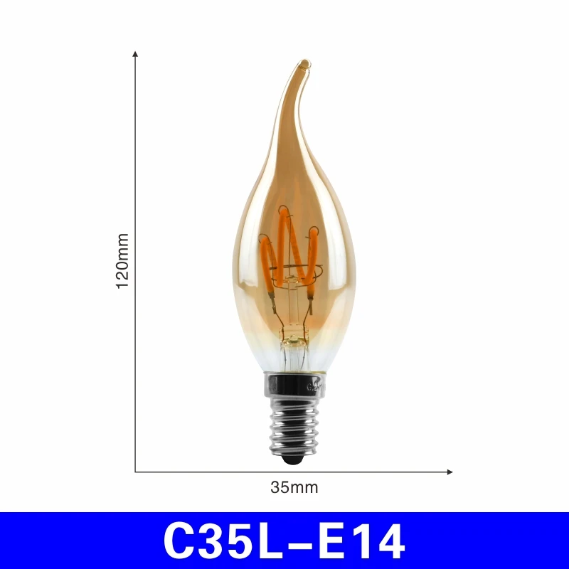 С регулируемой яркостью Ретро светодиодный спираль лампа накаливания светильник Светодиодная лампа 4 Вт 2200K 220 V-240 V C35 A60 T45 ST64 T185 T225 G80 G95 G125 Винтаж Эдисон светодиодный светильник - Emitting Color: C35L