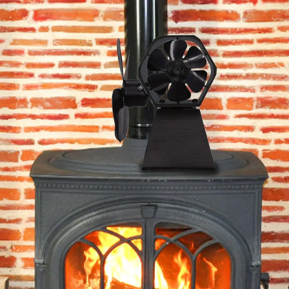2/6 Blades Heat Powered Stove Fan Log Wood Burner Ecofan Quiet Black Home Fireplace Fan Efficient Heat Distribution Wood Stove #