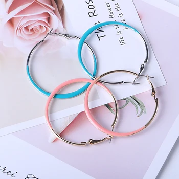 

European And American Simple Double-Sided Oil Drop Color Earrings Delicate Blue And Pink Metal Earrings Jewelry