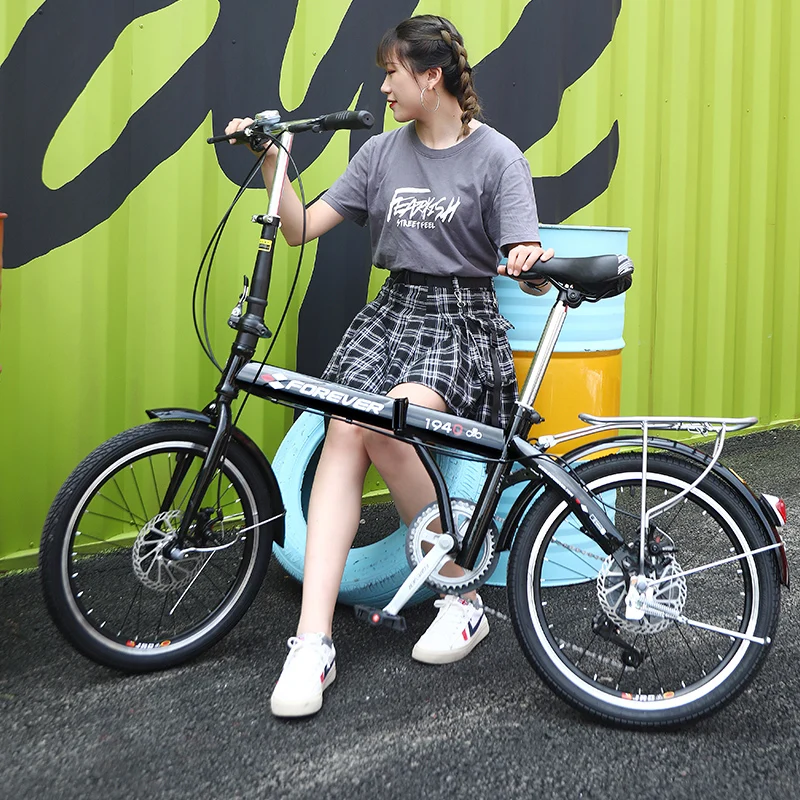 20-дюймовый детский горный велосипед внедорожные мужской женский колеса складной велосипед дисковые тормоза с переменной скоростью горный велосипед и шоссейный велосипед - Цвет: black2