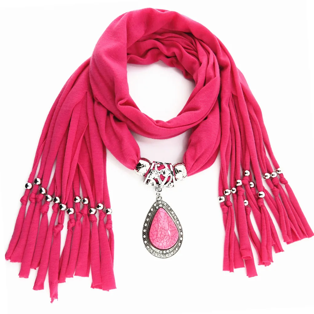 Женская длинная смоляная Маленькая шаль с подвеской из горного хрусталя шарф ожерелье шарф с подвеской