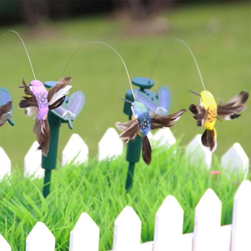 Солнечный Hummingbird мощность вибрации танцы муха развевающиеся птицы для сада двора декоративные Кол Летающий смыв игрушка украшения