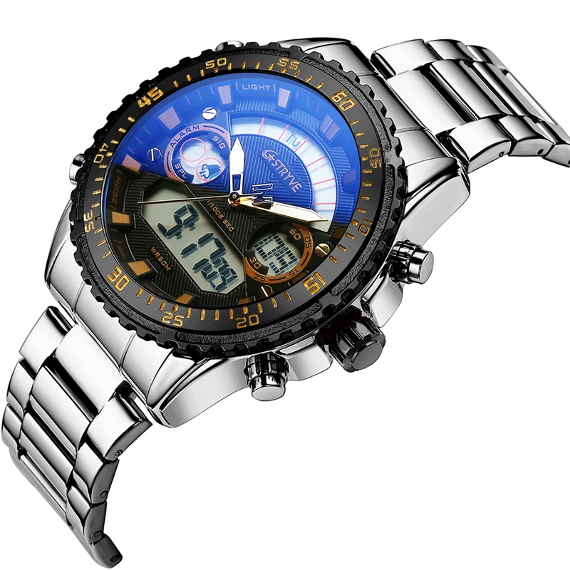 2020 New Stryve 8020 Luxury Men Watch Stainless Steel Military Dual Display Waterproof Quartz Digital Sports Watch reloj hombre