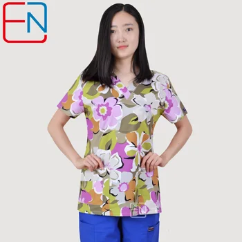

Brand medical scrub tops for women surgical scrubs,scrub uniform in 100% print cotton Chengse maotouying