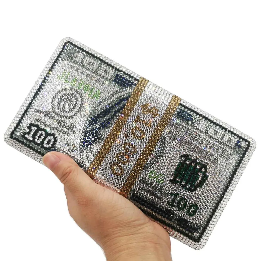 Модный дизайн, уникальные деньги, 100 долларов, камень, кристалл, женская вечерняя сумочка, маленькая металлическая коробка, цепь, сумки на плечо, Подарочный кошелек