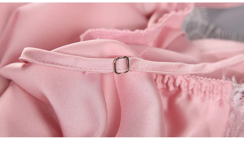 Queenral 2PCS Sexy Women's Robe Gown Sets Night Woman Nightgown Summer Nightdress Lace Satin Sleepwear Pajamas With Chest Pad   9 (2)