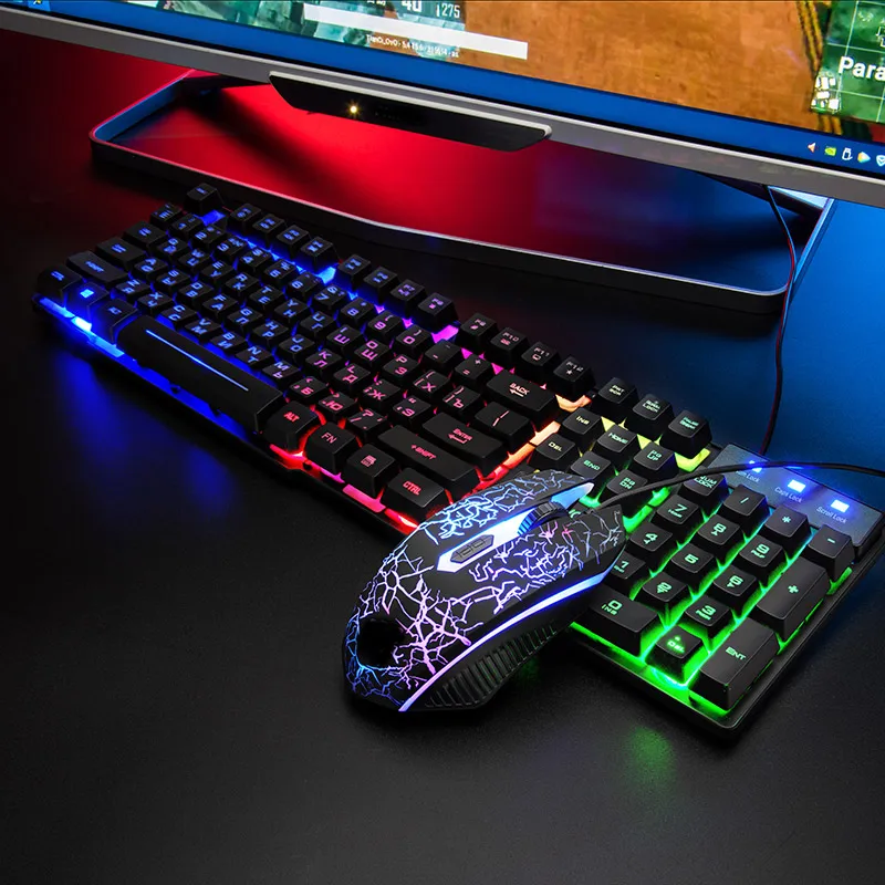 

Luminous Keyboard with Mouse Set Russian Ergonomic Waterproof Mechanical Keypad JHP-Best