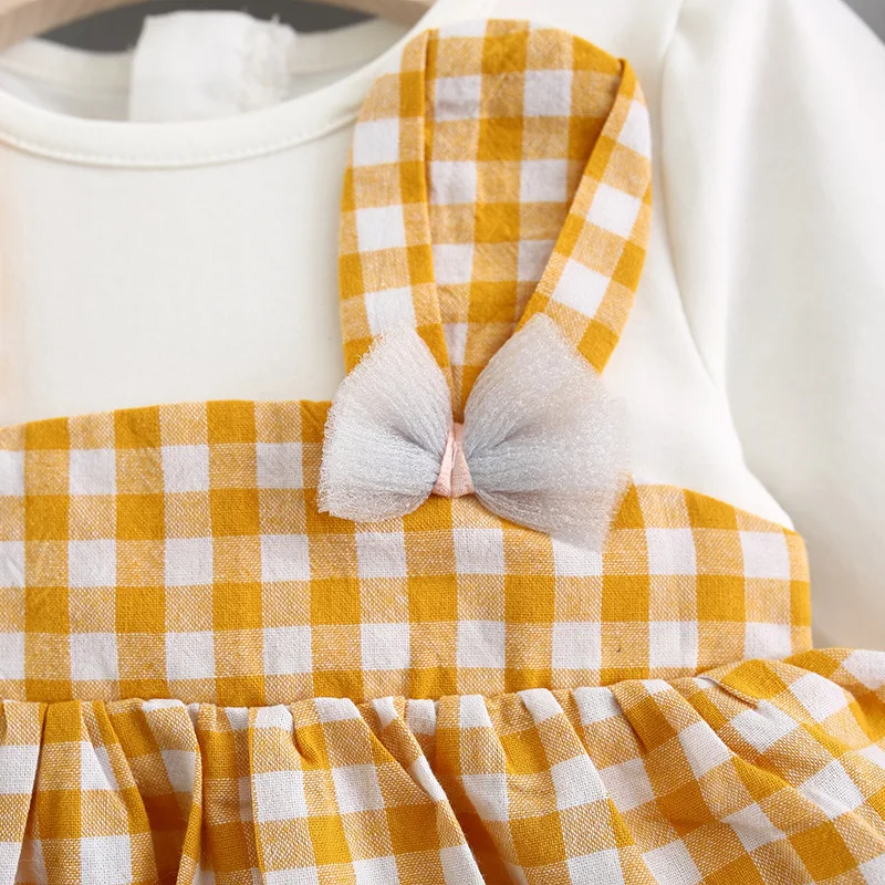 Girls Dress Autumn Korean-style Children Fake 2-Piece Skirt Western Style Pure Cotton Send Hair Bands Baby Skirt