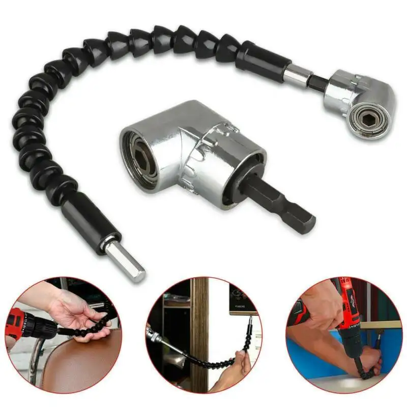 

2pcs Drill Screwdriver Right Angle Bit Holder & Flexible Shaft Bits Extension UK