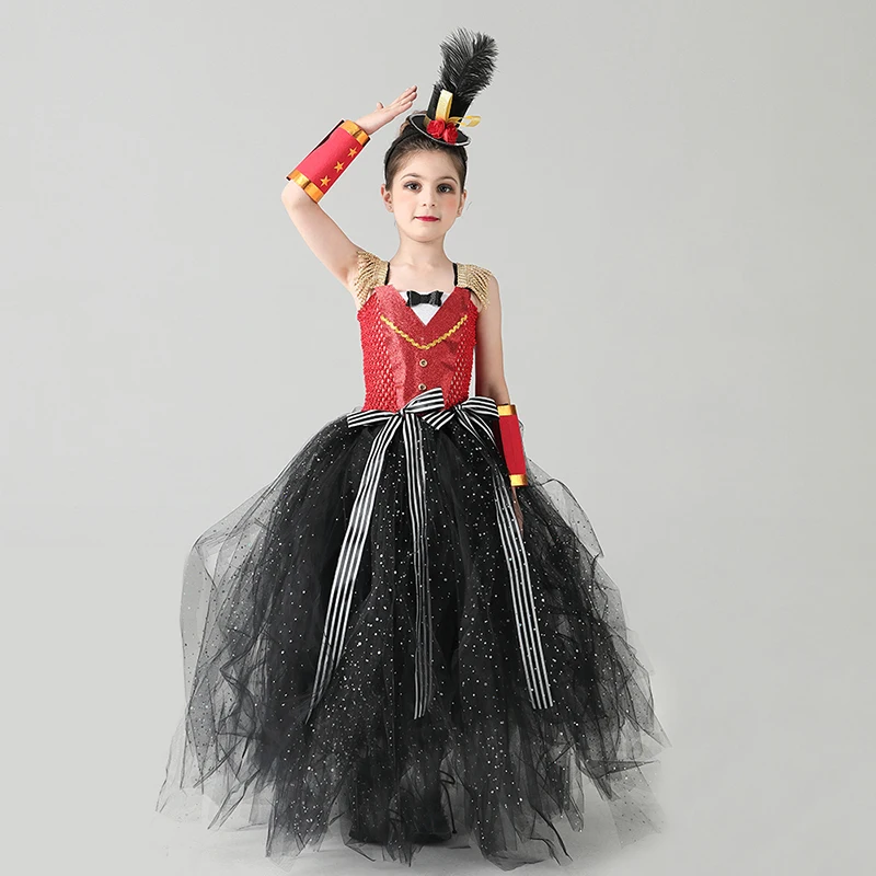 Full Length Sparkly Ringmaster Inspired Girls Tutu Dress Kids Birthday Party Pageant Halloween Costume Girl Circus Fancy Dress (4)