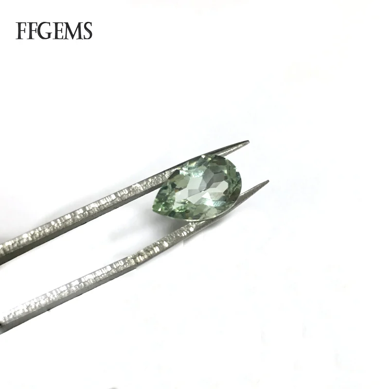 Loose Gemstones FFGems Natural Green Amethyst Loose Gemstone Pear Cut 8*12mm Fine Jewelry Mounting For Women Wedding Party Gift