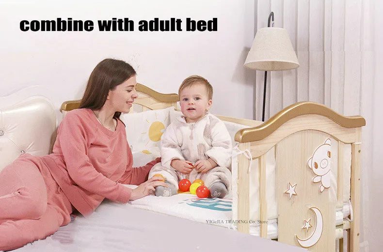Все-в-одном детская кроватка, 106*62*102 см, может растягиваться до 150 см, деревянная детская кровать может быть соединена со взрослой кроваткой