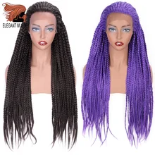 Elegant MUSES Синтетические волосы на кружеве парик синтетические фиолетовый длинный парик с квадратными косичками фиолетовый бесклеевой Плетеный для афро Для женщин, одежда на каждый день, 26 дюймов