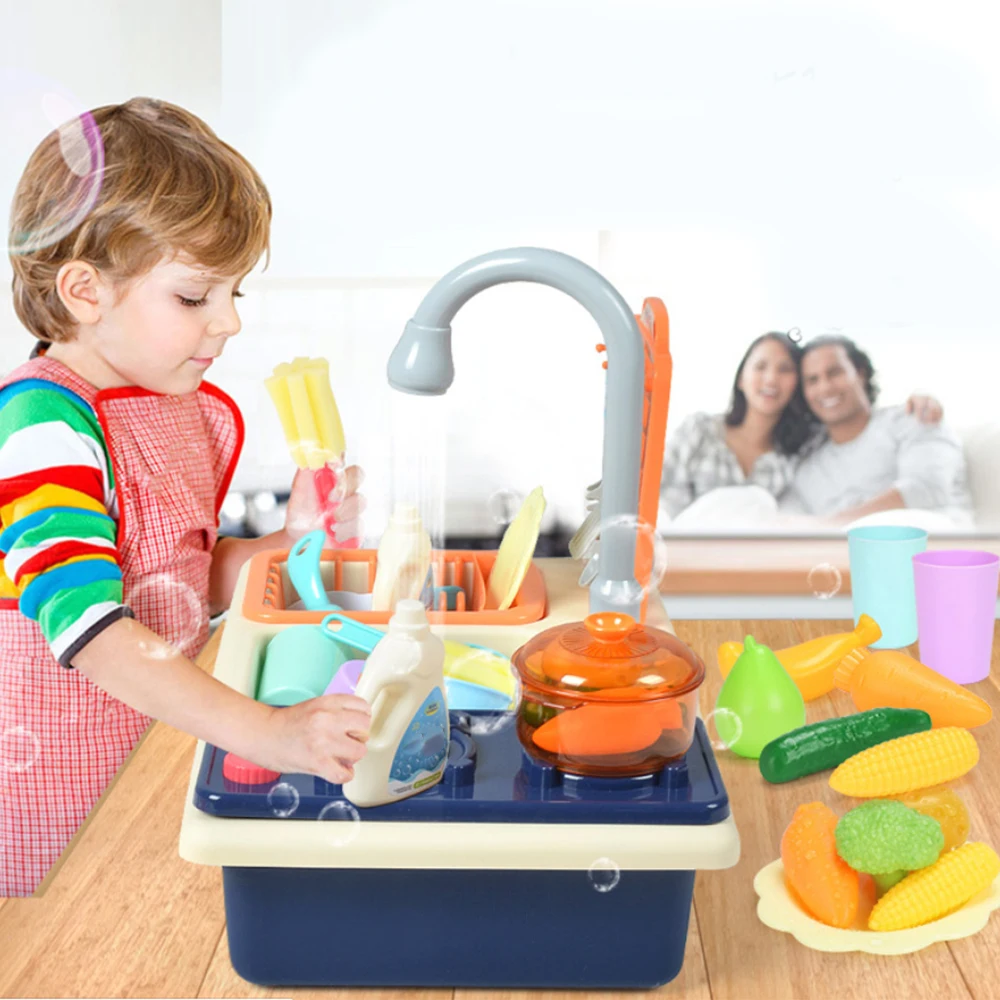 Электрическая игрушечная кухня, пластиковая мойка для мытья посуды, Детские ролевые игры, Наборы игрушек для маленьких девочек и мальчиков, подарок на день рождения